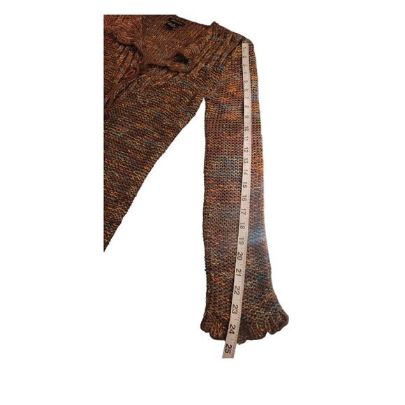 BCBG MAXAZRIA Brown Burnt Orange Chunky Nubby Open Knit Cardigan Sweater M - Picture 8 of 10